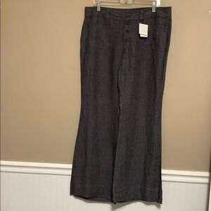 CAbi Women 100% Linen Sailor Flared Brown Pants 14 Tall Minimalist Office Quiet